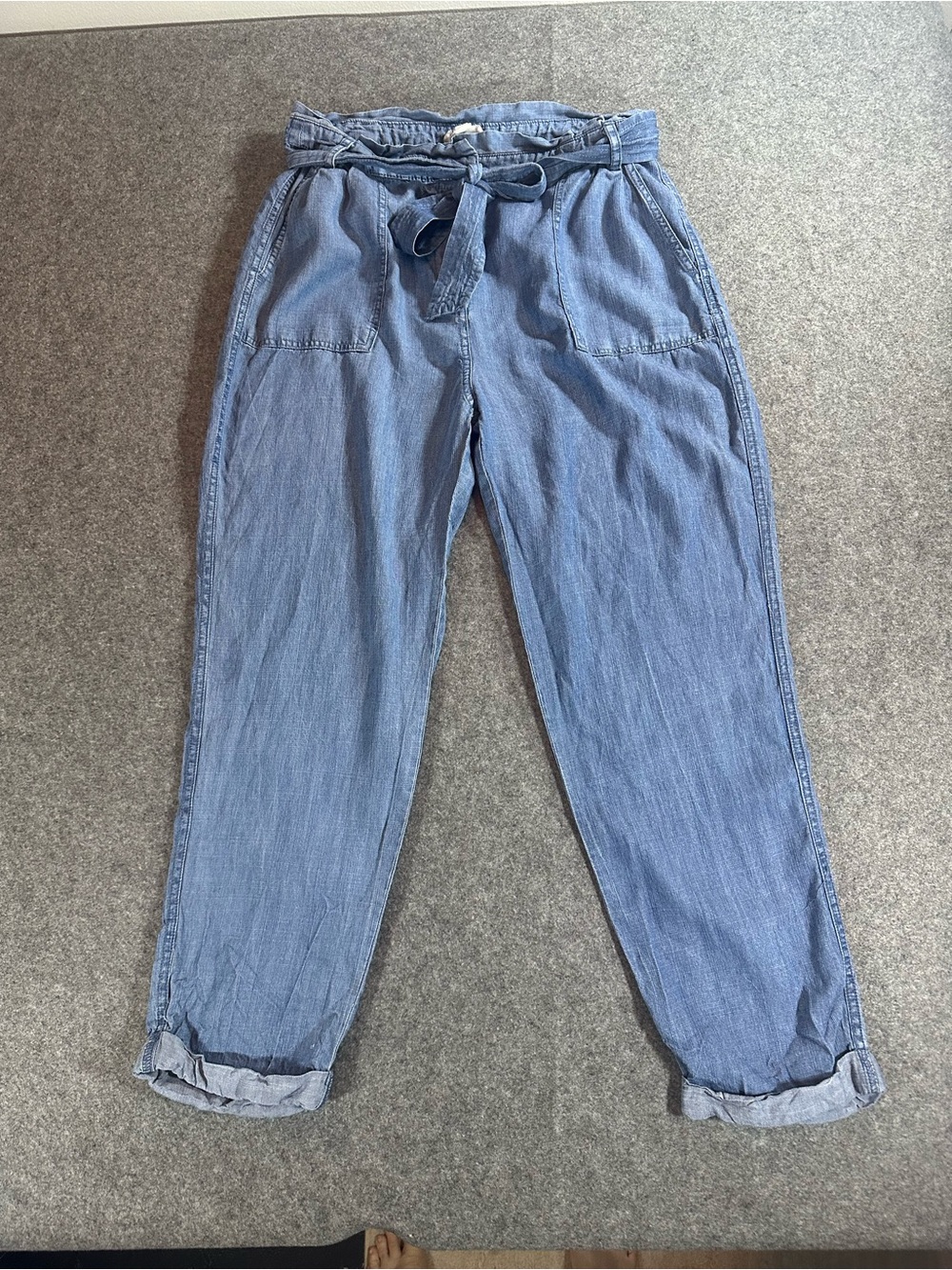 For The Republic Light Blue Paperbag Waist Denim Pants